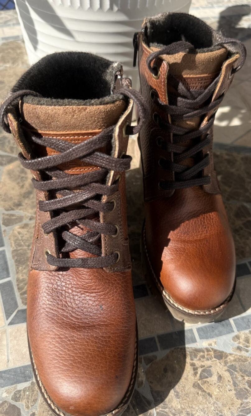 Bullboxer Cassie Leather Combat Boots Sweater Knit Collar Heel Women’s Size 7